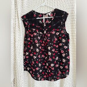 Candie's Black Sleeveless Floral Lace-Trim Camisole
